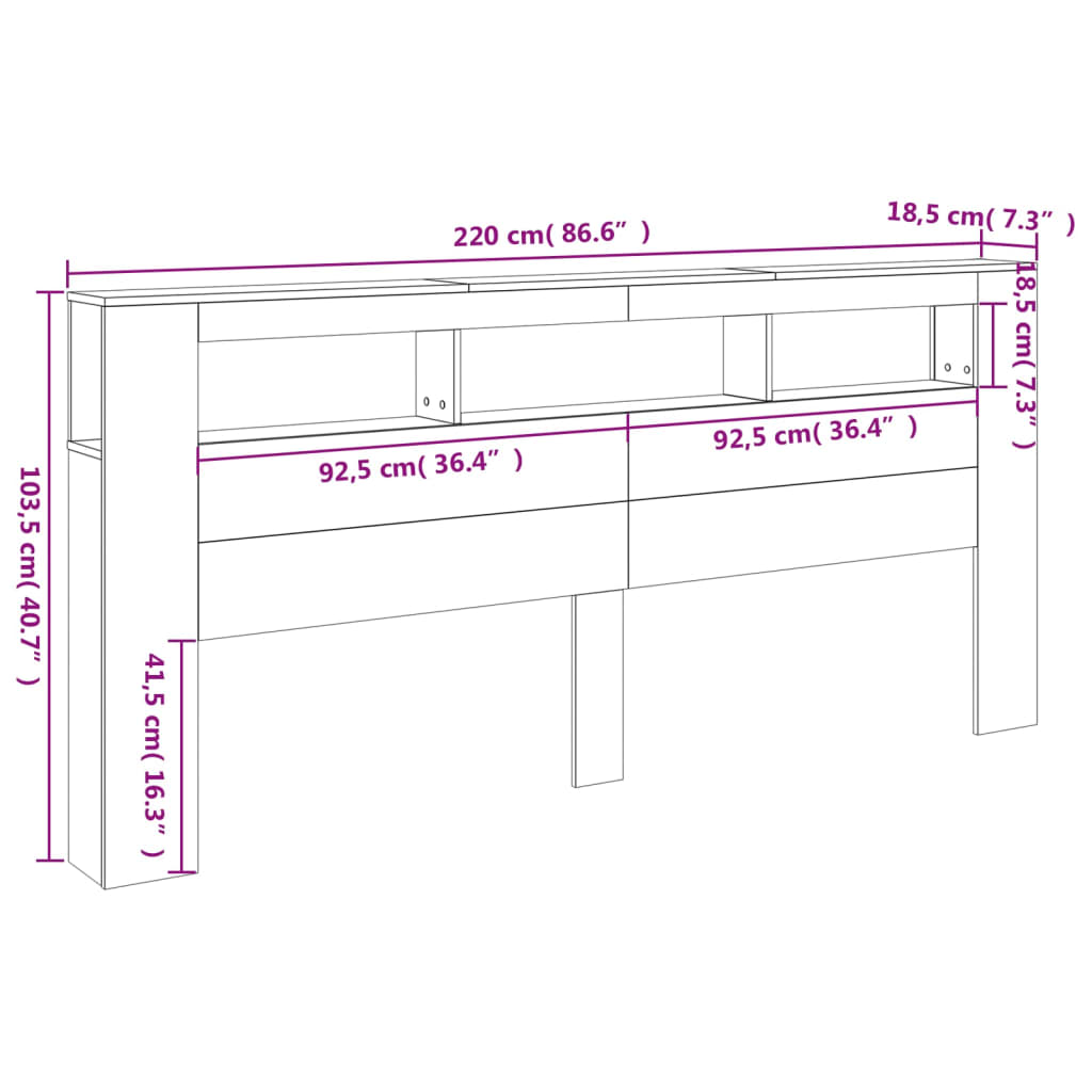 vidaXL LED Headboard White 220x18.5x103.5 cm Engineered Wood