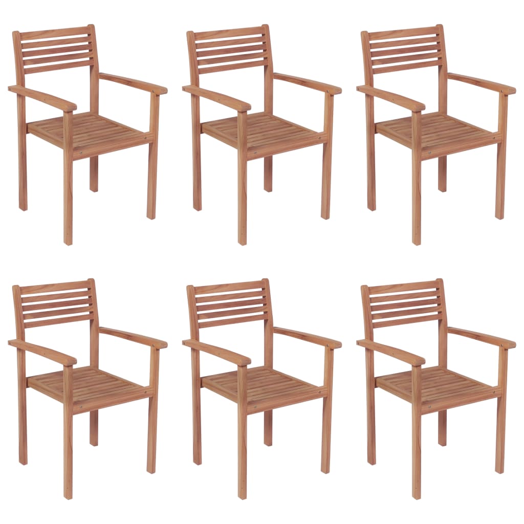 vidaXL Stackable Garden Chairs with Cushions 6 pcs Solid Teak Wood