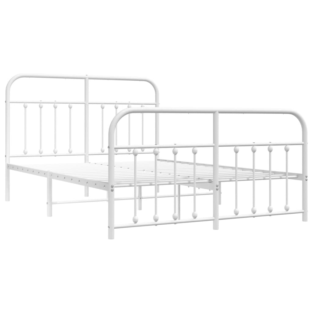 vidaXL Metal Bed Frame without Mattress with Footboard White 135x190 cm Double