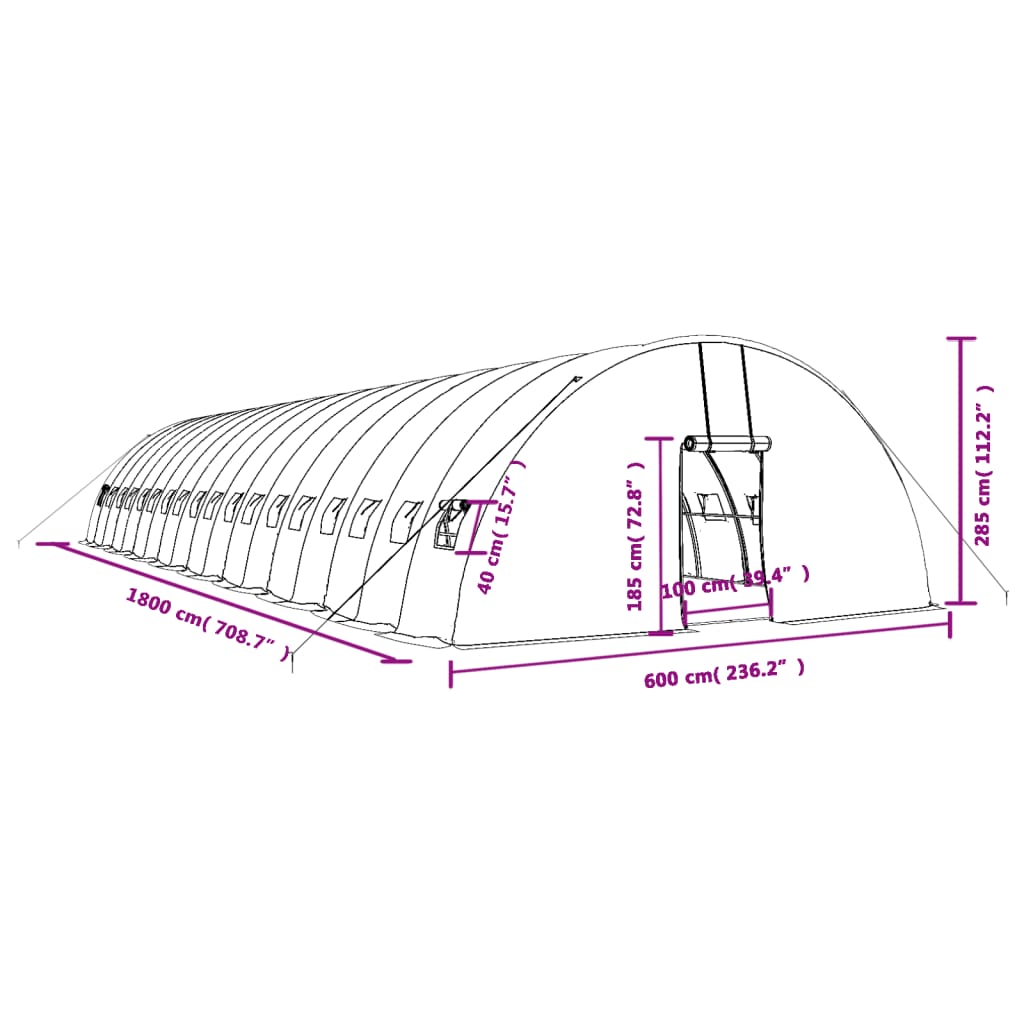 vidaXL Greenhouse with Steel Frame White 108 m² 18x6x2.85 m