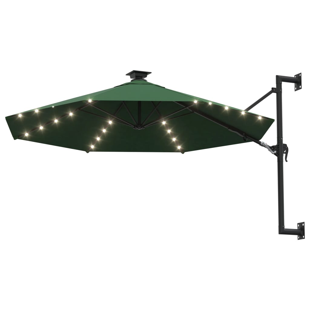 vidaXL Wall-mounted Garden Parasol with LEDs 300 cm Green