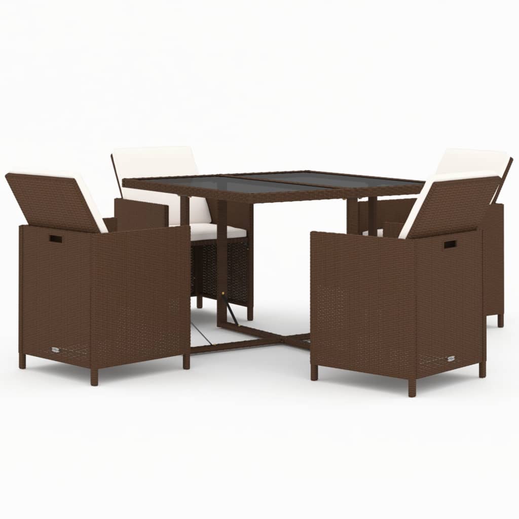 vidaXL 5 Piece Garden Dining Set with Cushions Poly Rattan Brown