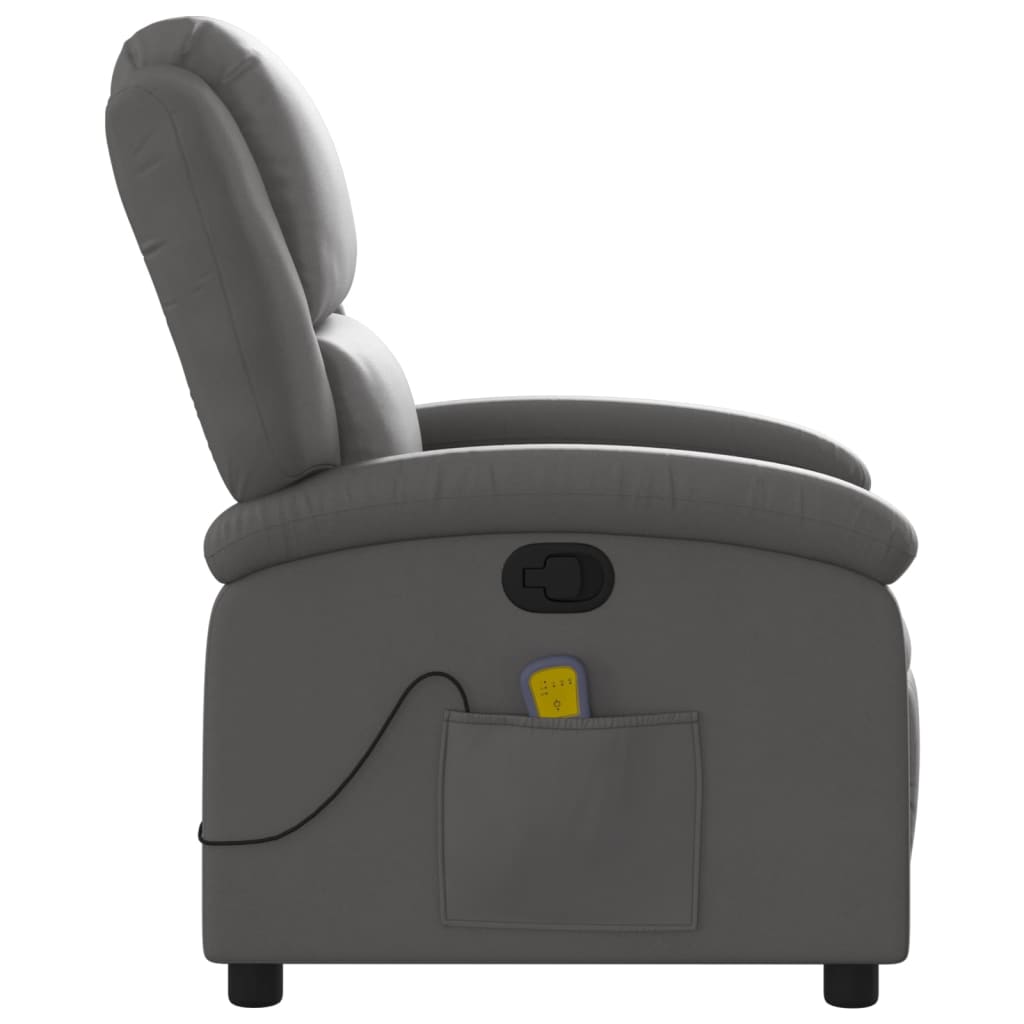 vidaXL Massage Recliner Chair Grey Real Leather