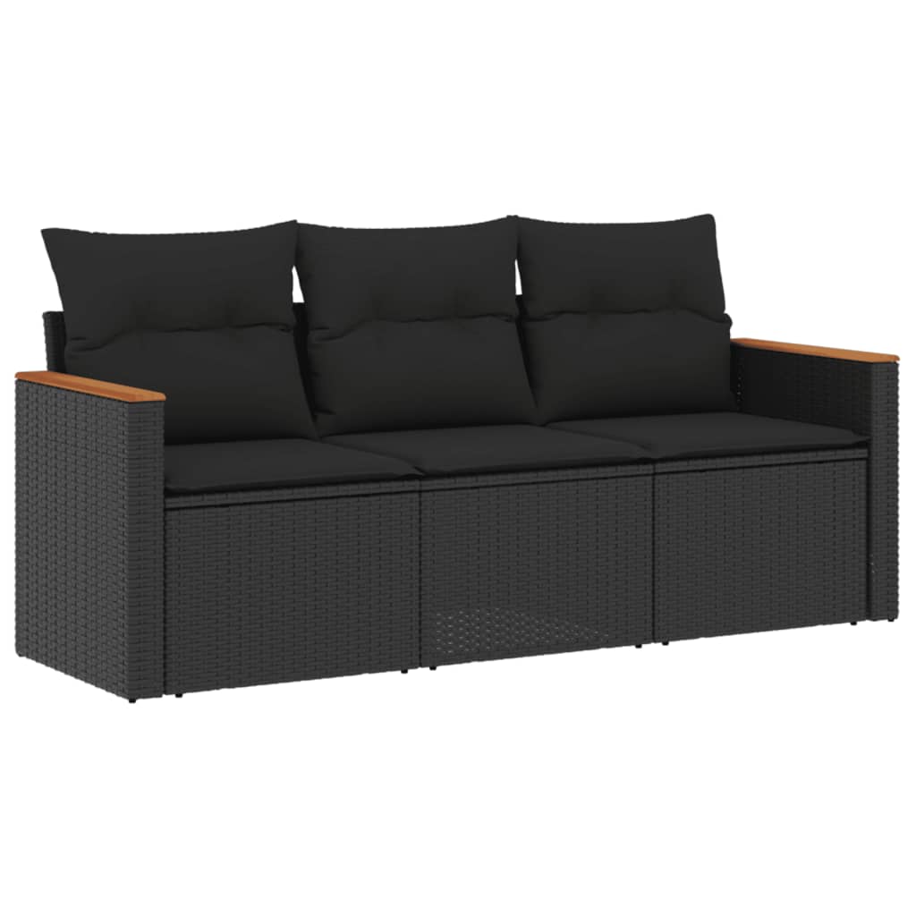 vidaXL 3 Piece Garden Sofa Set with Cushions Black Poly Rattan