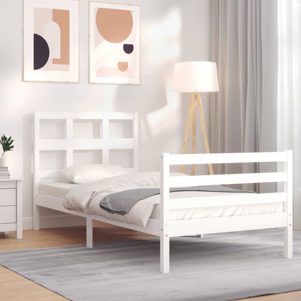 vidaXL Bed Frame with Headboard White Single Solid Wood