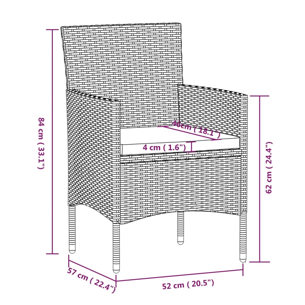 vidaXL 9 Piece Garden Dining Set with Cushions Grey and Black