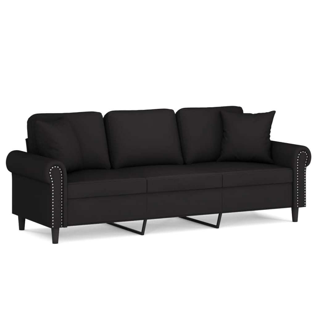 vidaXL 3-Seater Sofa with Throw Pillows Black 180 cm Velvet