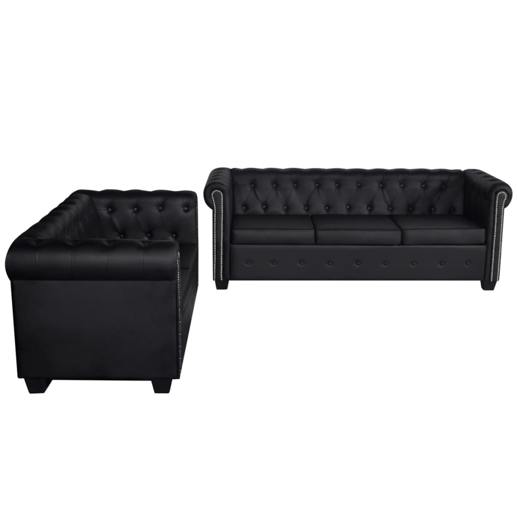 vidaXL Chesterfield 2-Seater and 3-Seater Artificial Leather Black