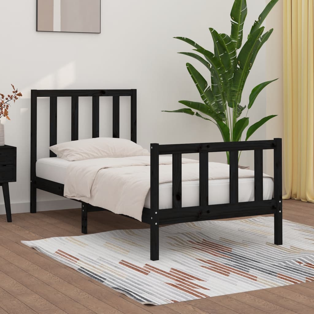 vidaXL Bed Frame without Mattress Black 90x190 cm Single Solid Wood