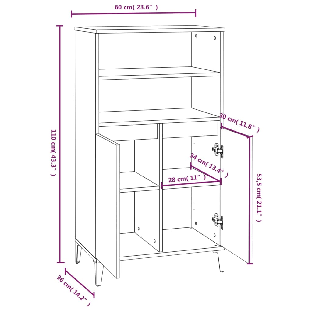 vidaXL Highboard Smoked Oak 60x36x110 cm Engineered Wood