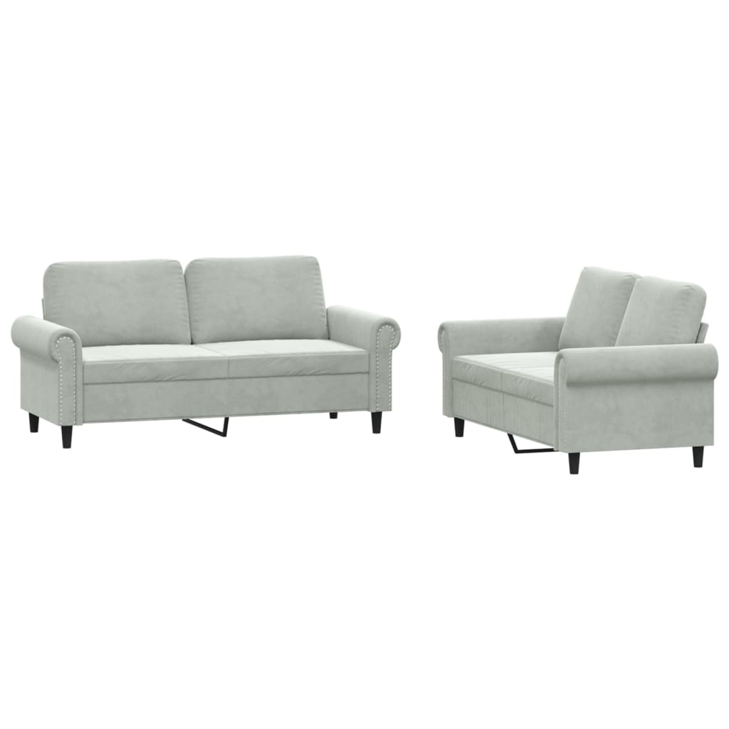 vidaXL 2 Piece Sofa Set with Cushions Light Grey Velvet