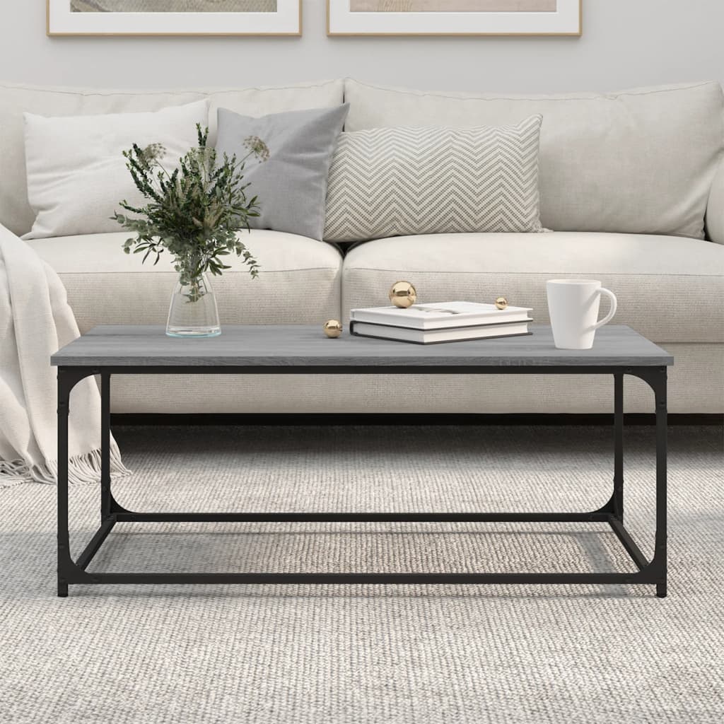 vidaXL Coffee Table Grey Sonoma 102x50x40 cm Engineered Wood and Iron