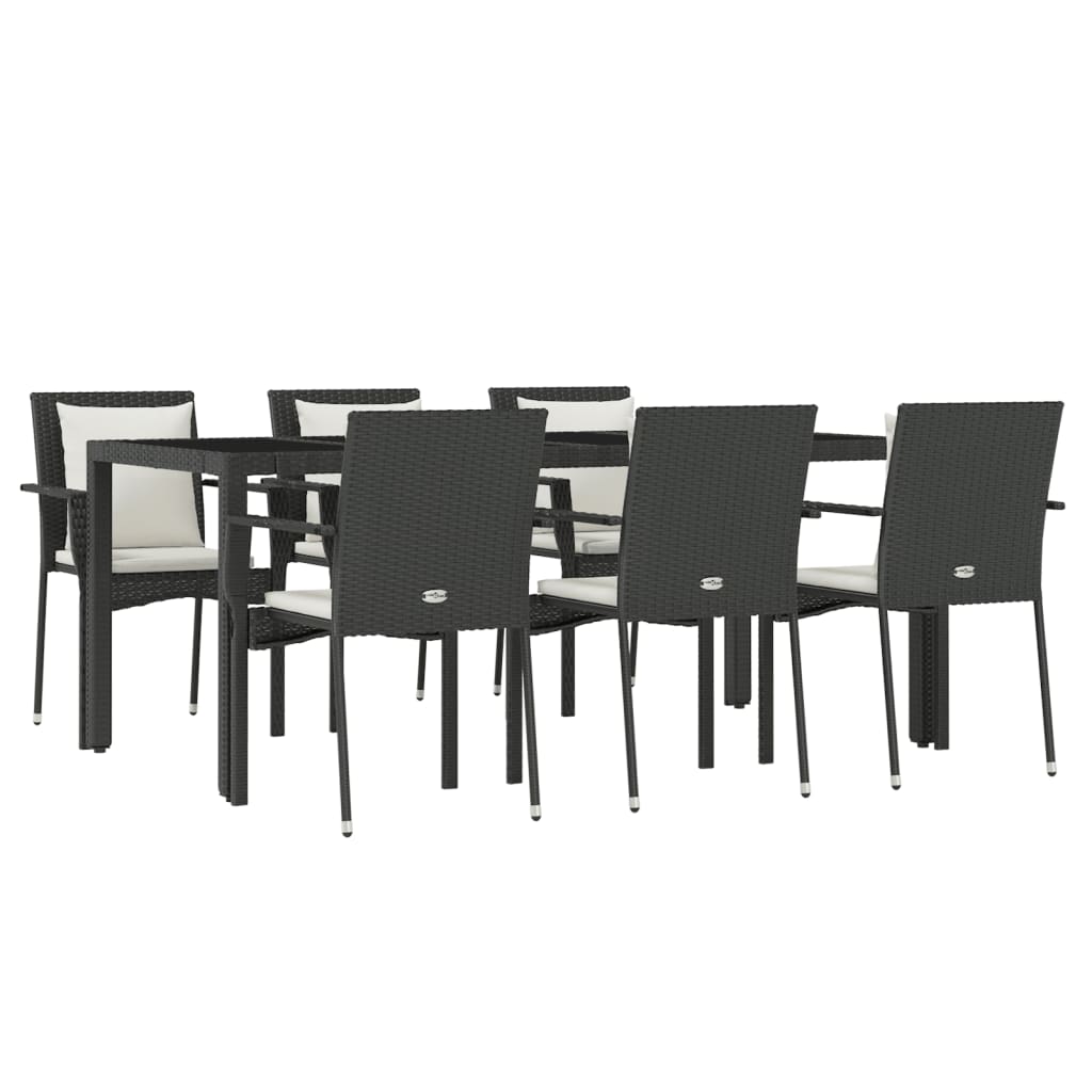 vidaXL 7 Piece Garden Dining Set with Cushions Black Poly Rattan