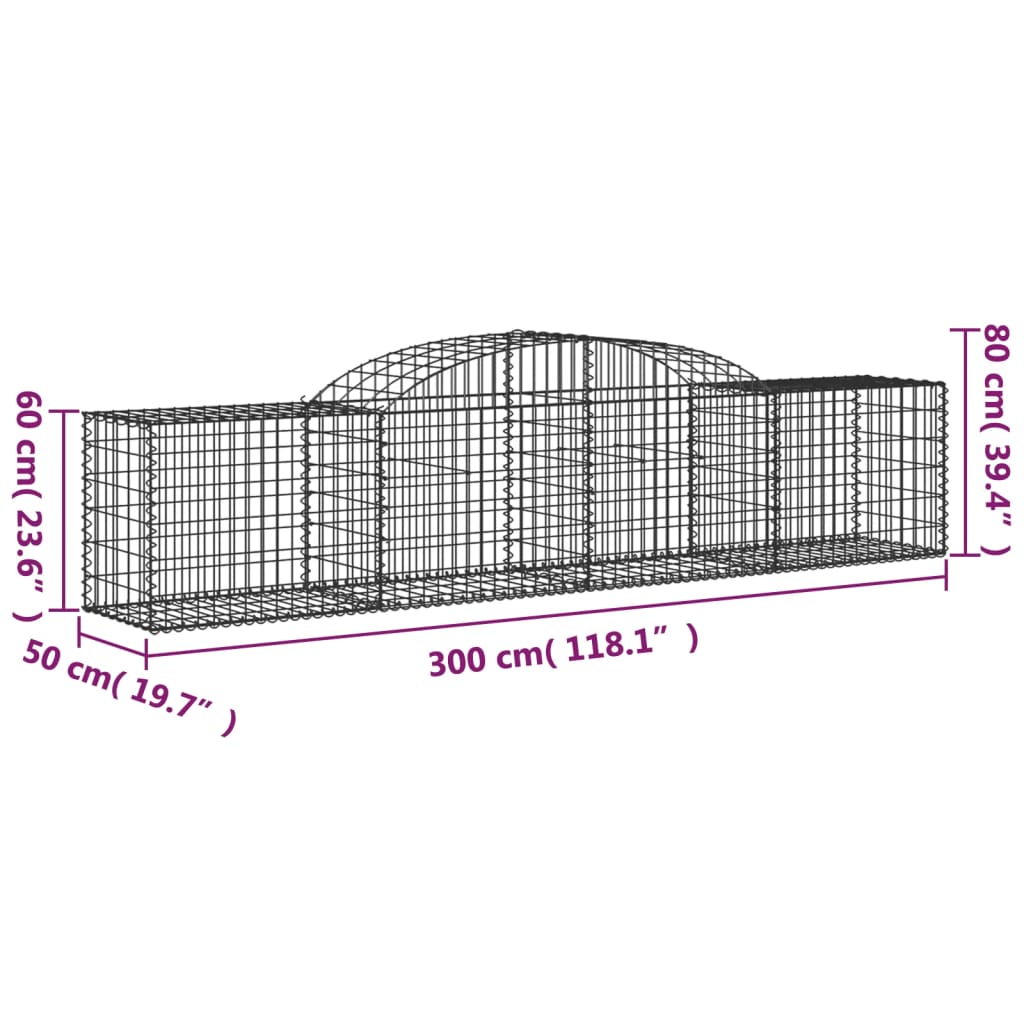 vidaXL Arched Gabion Baskets 7 pcs 300x50x60/80 cm Galvanised Iron