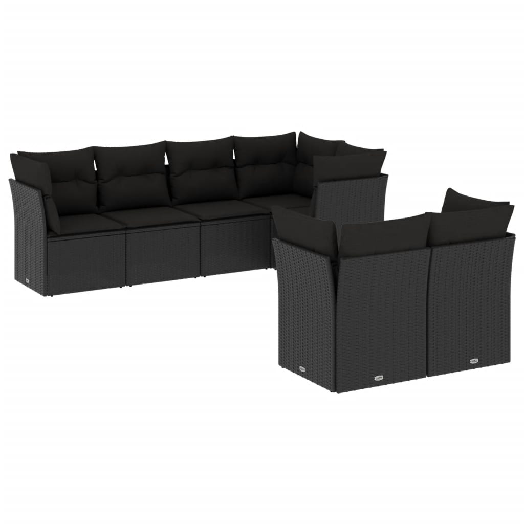 vidaXL 7 Piece Garden Sofa Set with Cushions Black Poly Rattan