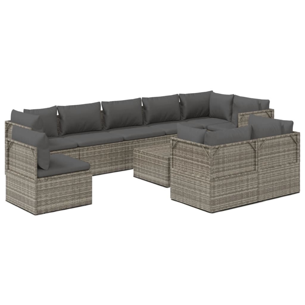 vidaXL 10 Piece Garden Lounge Set with Cushions Grey Poly Rattan