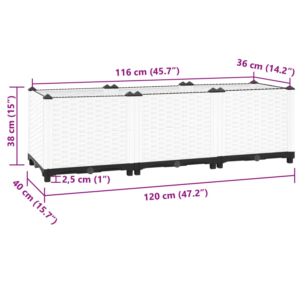 vidaXL Raised Bed 120x40x38 cm Polypropylene