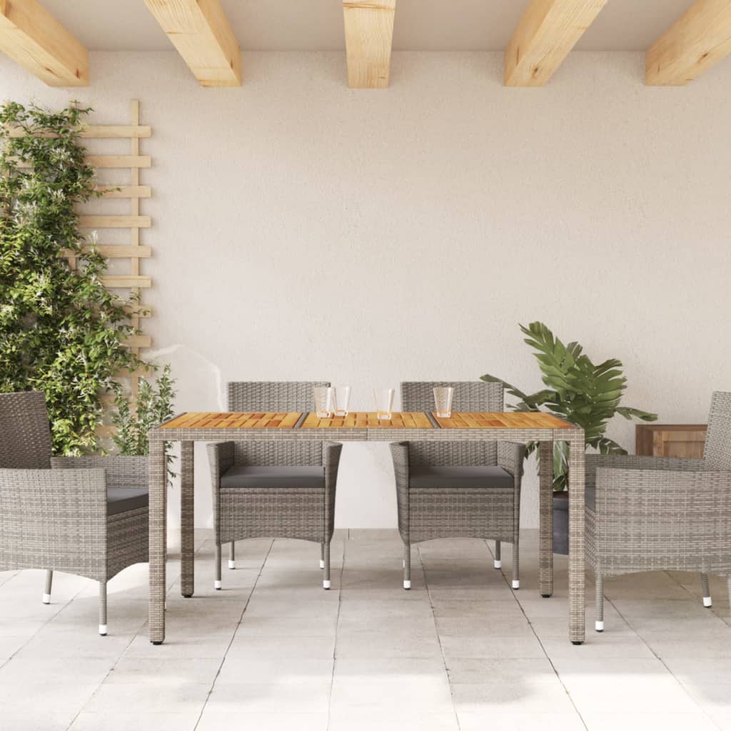 vidaXL Garden Table 150x90x75 cm Acacia Wood and Poly Rattan Grey