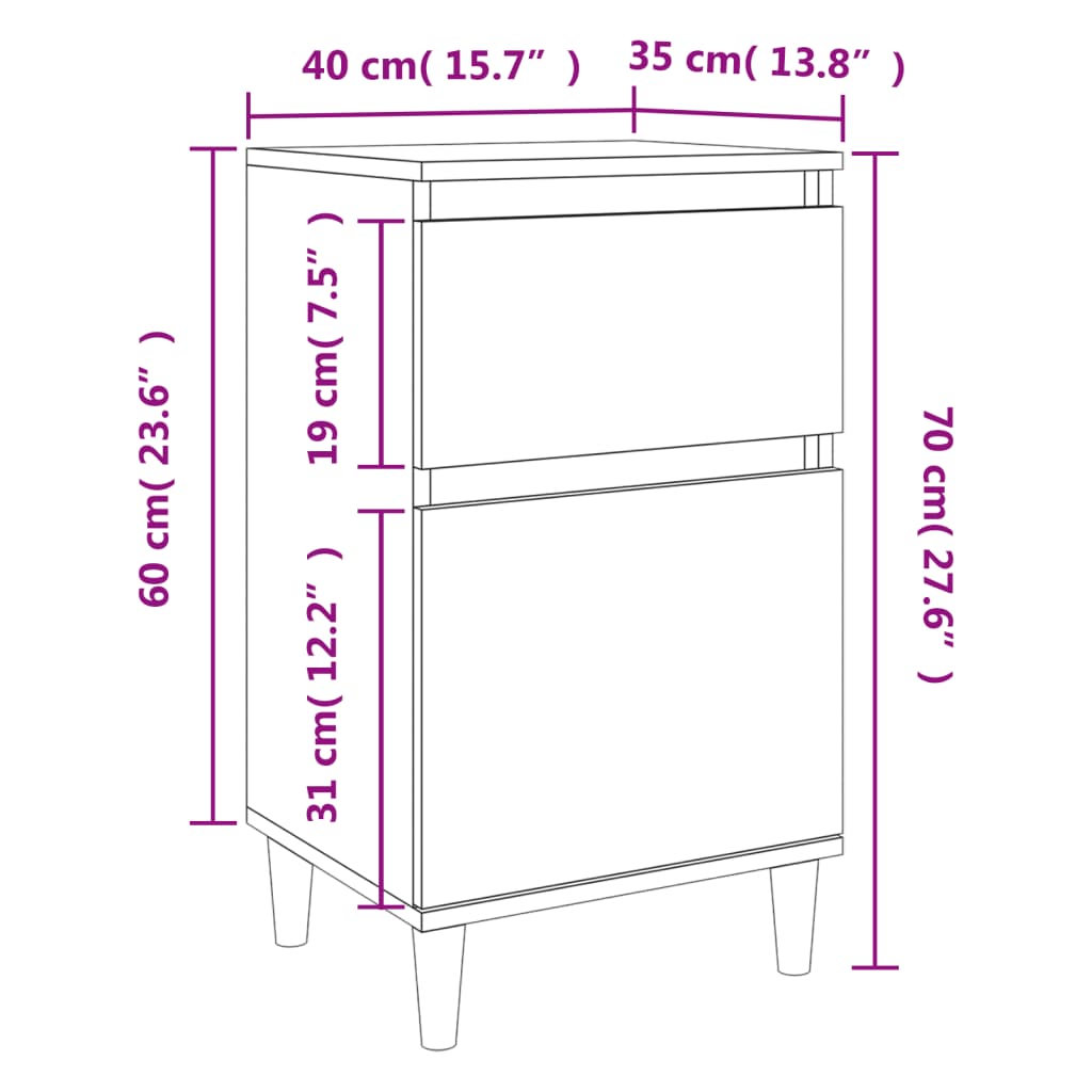 vidaXL Bedside Cabinet Black 40x35x70 cm