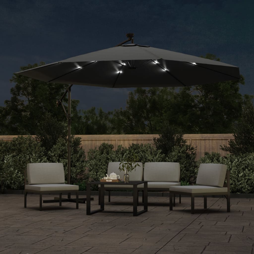 vidaXL Cantilever Garden Parasol with LED Lights and Metal Pole 350 cm Anthracite