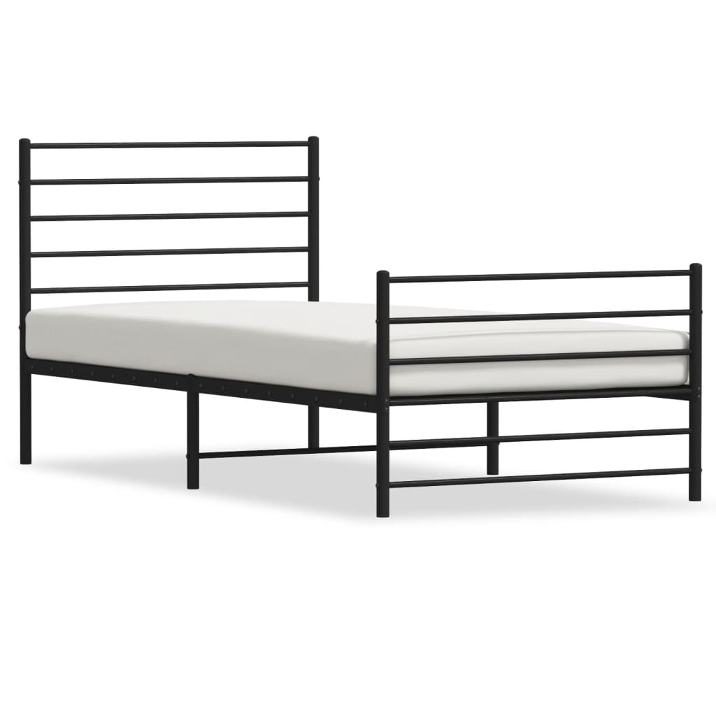 vidaXL Metal Bed Frame without Mattress with Footboard Black 90x190 cm Single