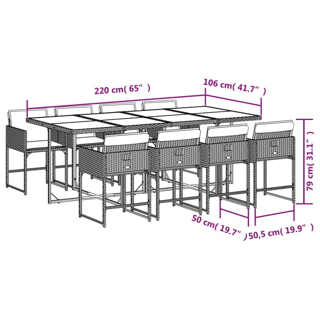 vidaXL 9 Piece Garden Dining Set with Cushions Black Poly Rattan