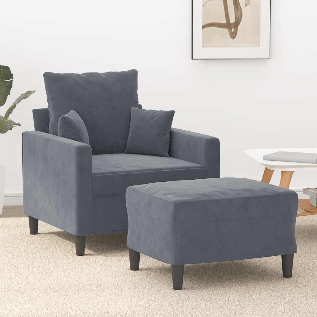 vidaXL Sofa Chair with Footstool Dark Grey 60 cm Velvet