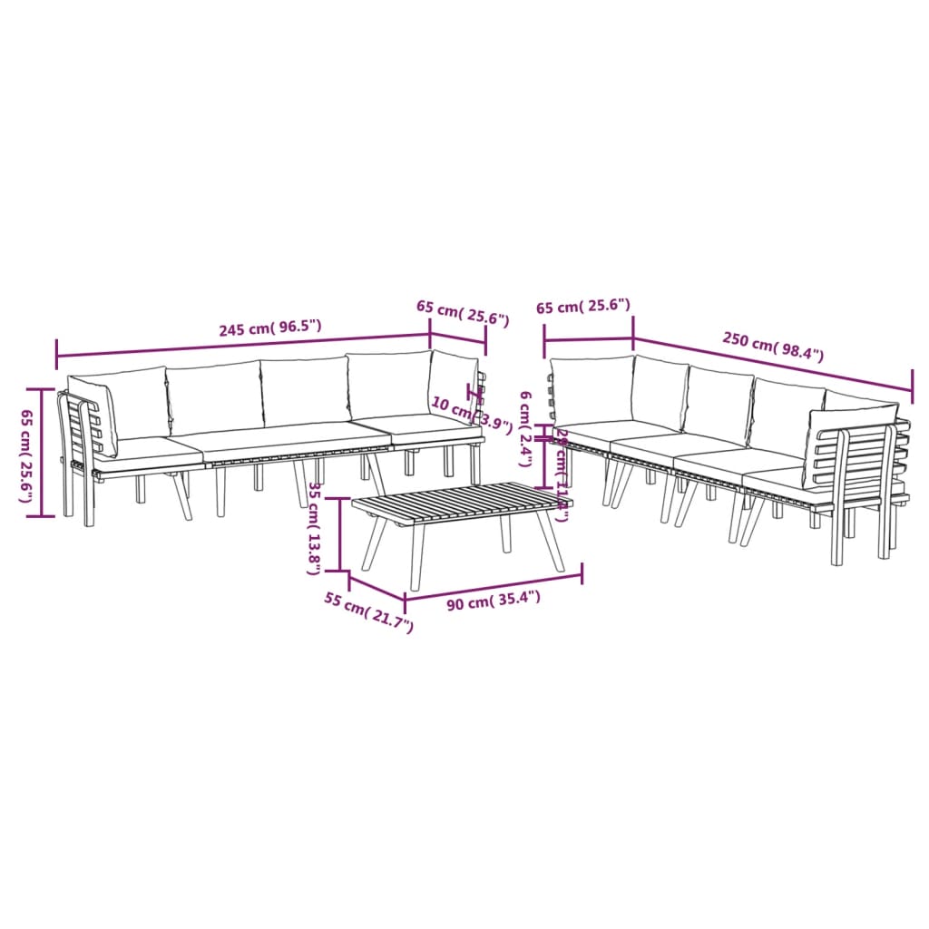 vidaXL 8 Piece Garden Lounge Set with Cushions Solid Wood Acacia