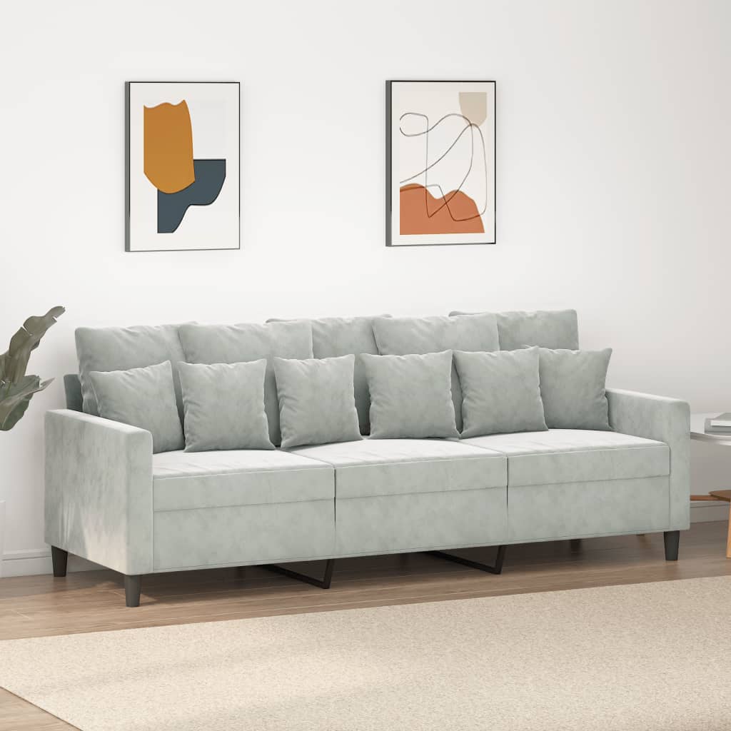 vidaXL 3-Seater Sofa Light Grey 180 cm Velvet