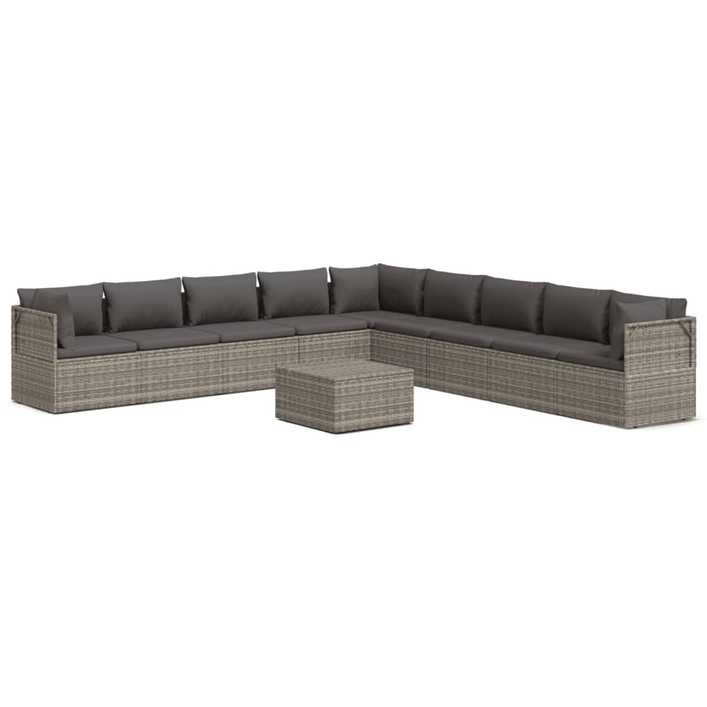 vidaXL 10 Piece Garden Lounge Set with Cushions Grey Poly Rattan