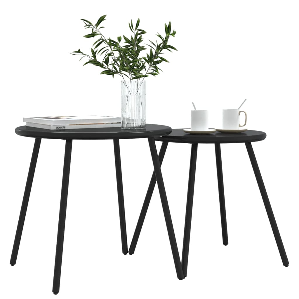 vidaXL Garden Coffee Tables 2 pcs Round Black Powder-coated Steel