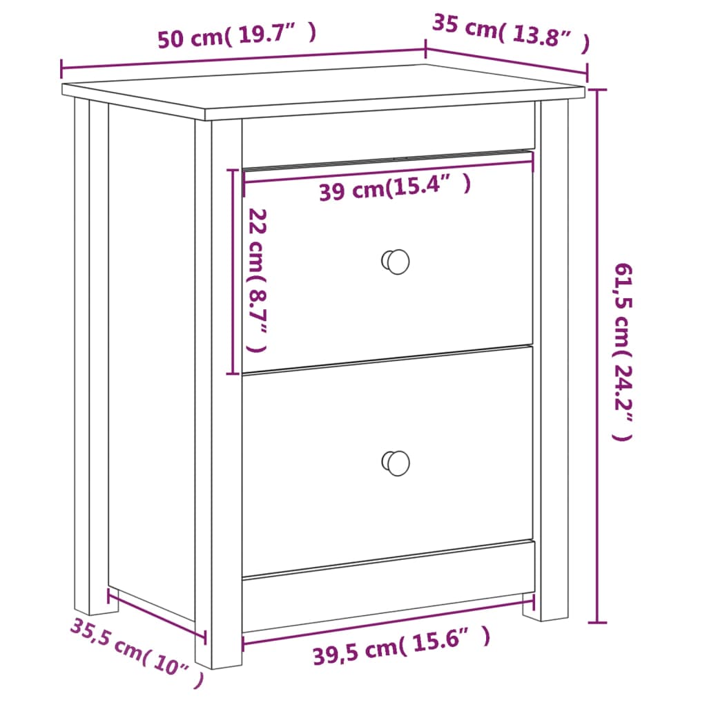 vidaXL Bedside Cabinet 50x35x61.5 cm Solid Wood Pine