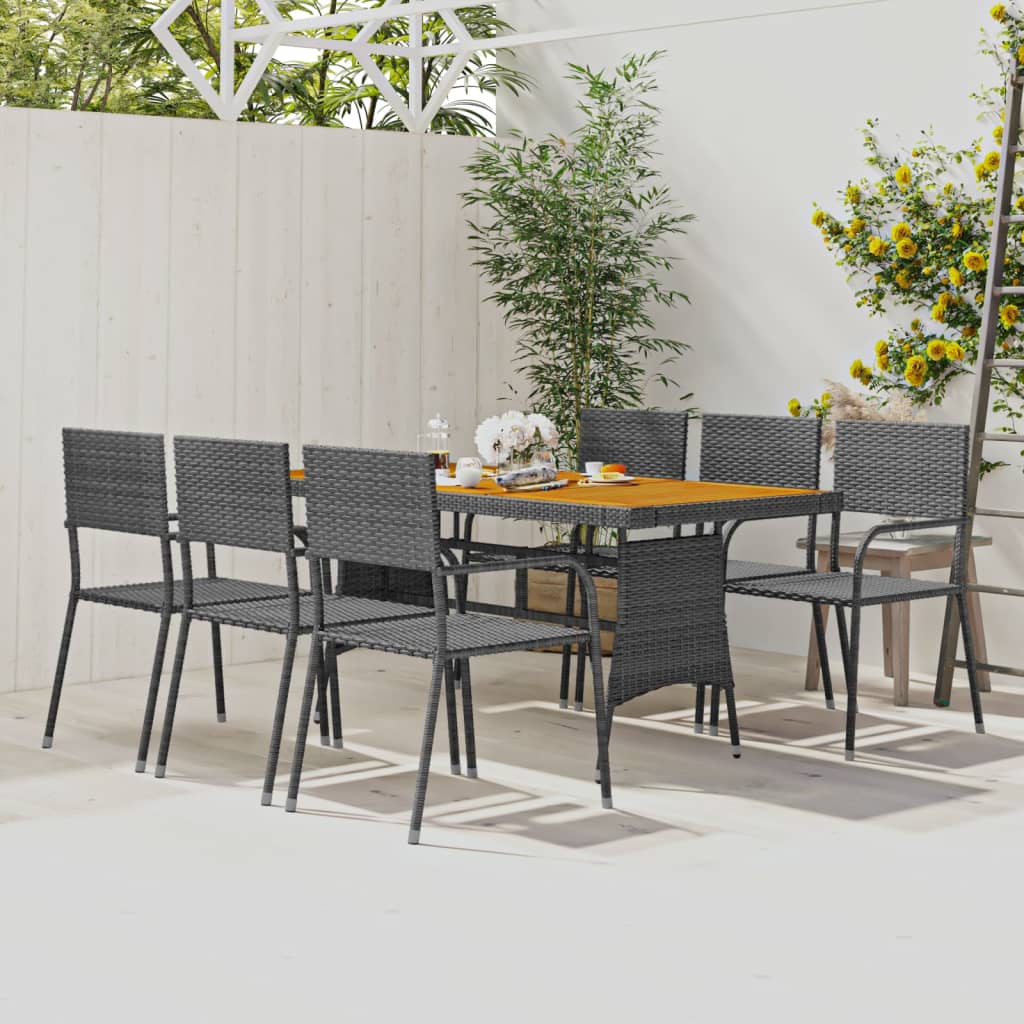 vidaXL 7 Piece Outdoor Dining Set Poly Rattan Grey