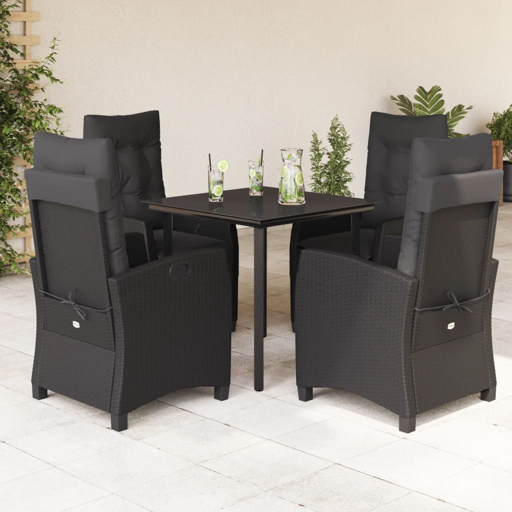 vidaXL 5 Piece Garden Dining Set with Cushions Black Poly Rattan