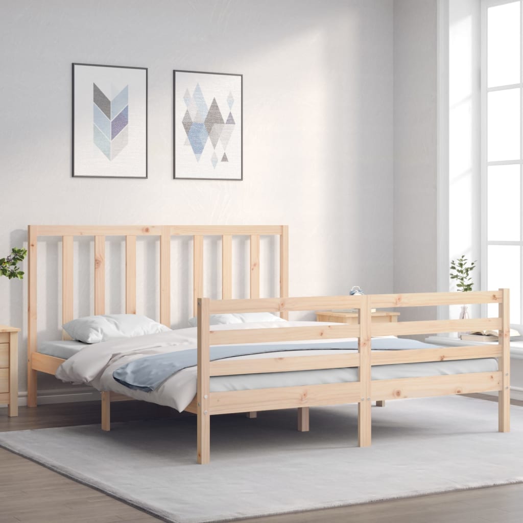 vidaXL Bed Frame without Mattress King Size Solid Wood Pine