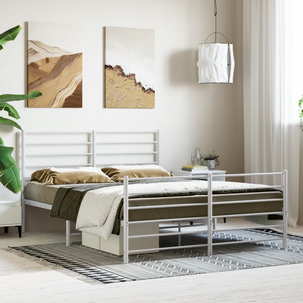 vidaXL Metal Bed Frame without Mattress with Footboard White 150x200 cm King Size