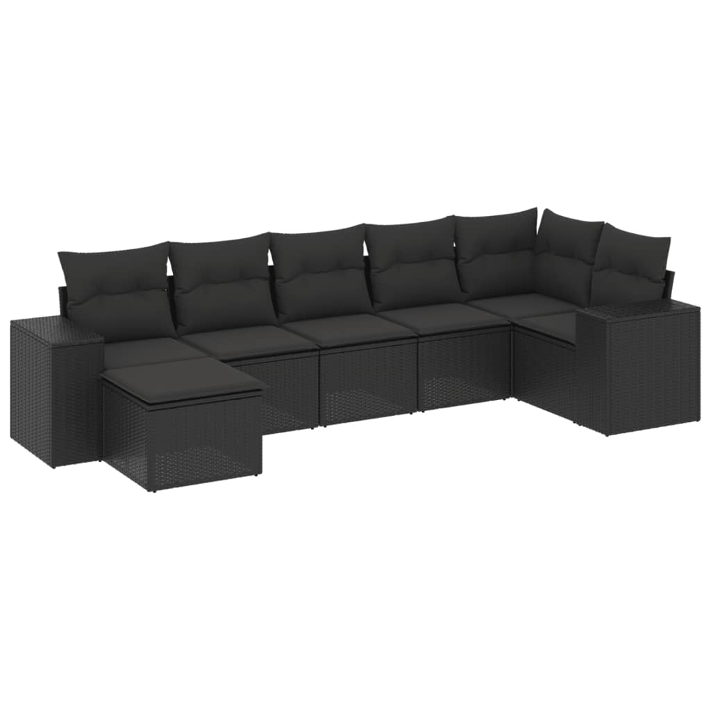 vidaXL 7 Piece Garden Sofa Set with Cushions Black Poly Rattan