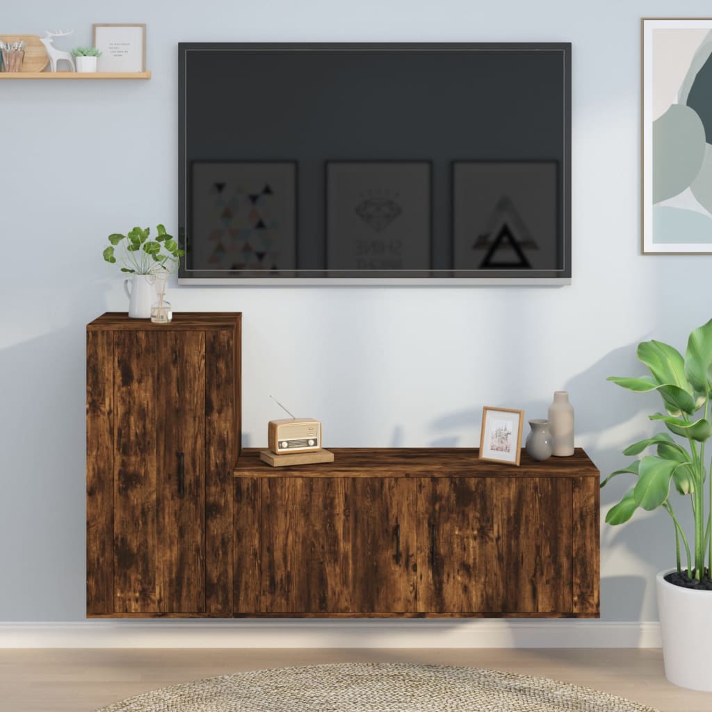 vidaXL 2 Piece TV Cabinet Set Smoked Oak Engineered Wood