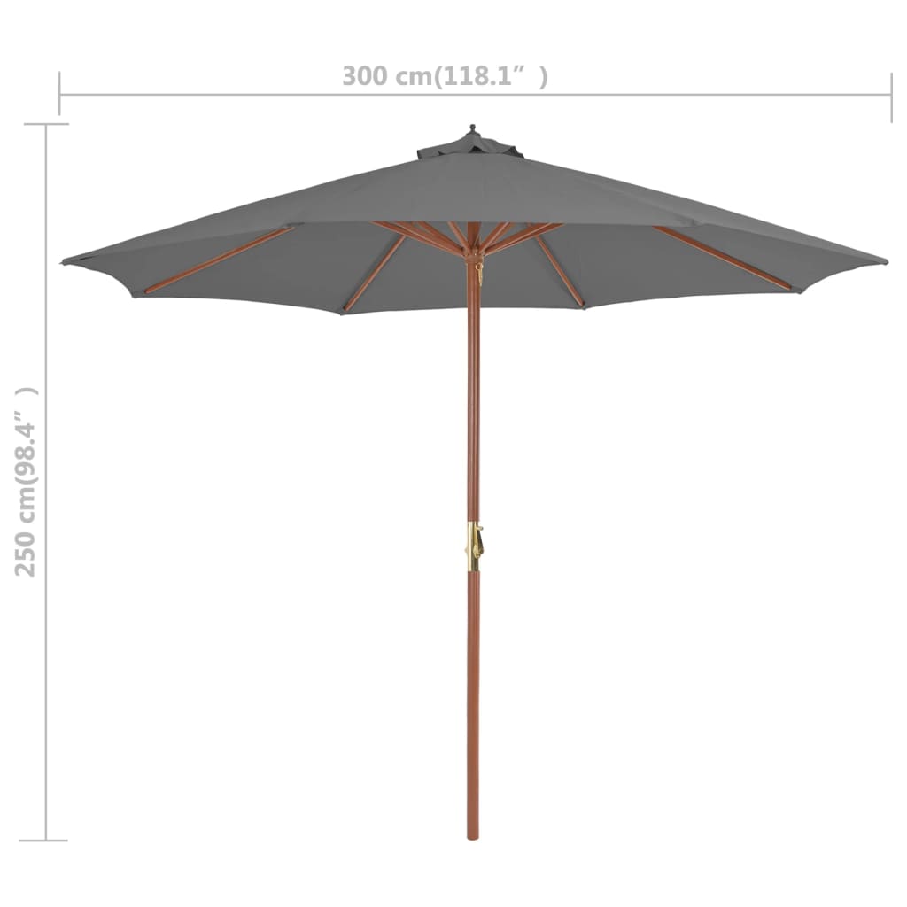 vidaXL Garden Parasol with Wooden Pole 300 cm Anthracite