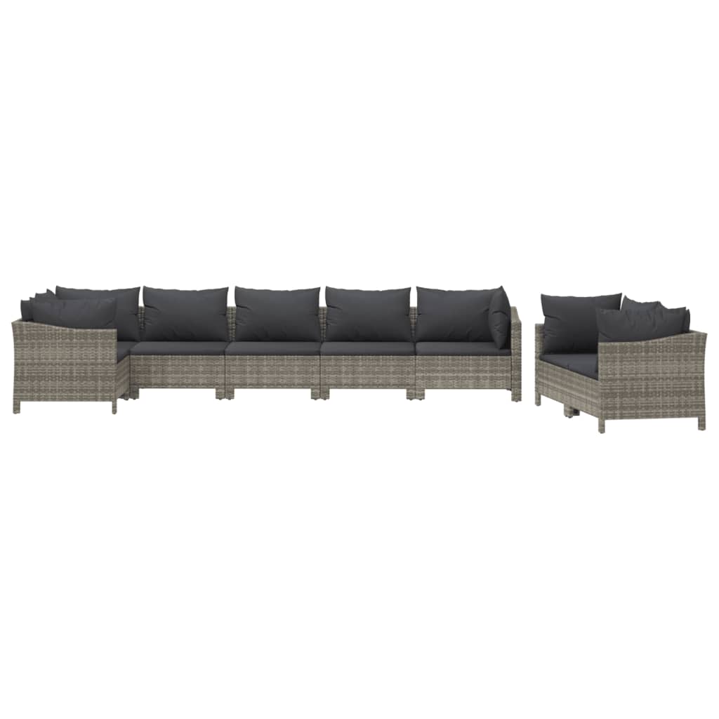 vidaXL 8 Piece Garden Lounge Set with Cushions Grey Poly Rattan