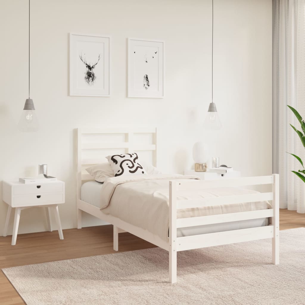 vidaXL Bed Frame without Mattress White Solid Wood 90x190 cm Single