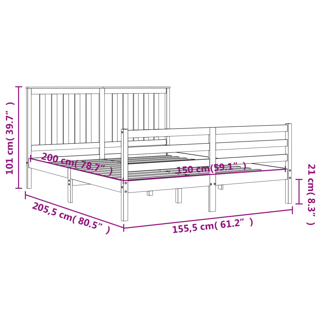 vidaXL Bed Frame without Mattress White King Size Solid Wood