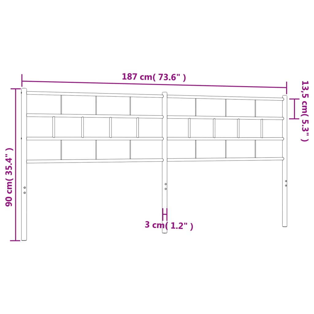 vidaXL Metal Headboard Black 180 cm