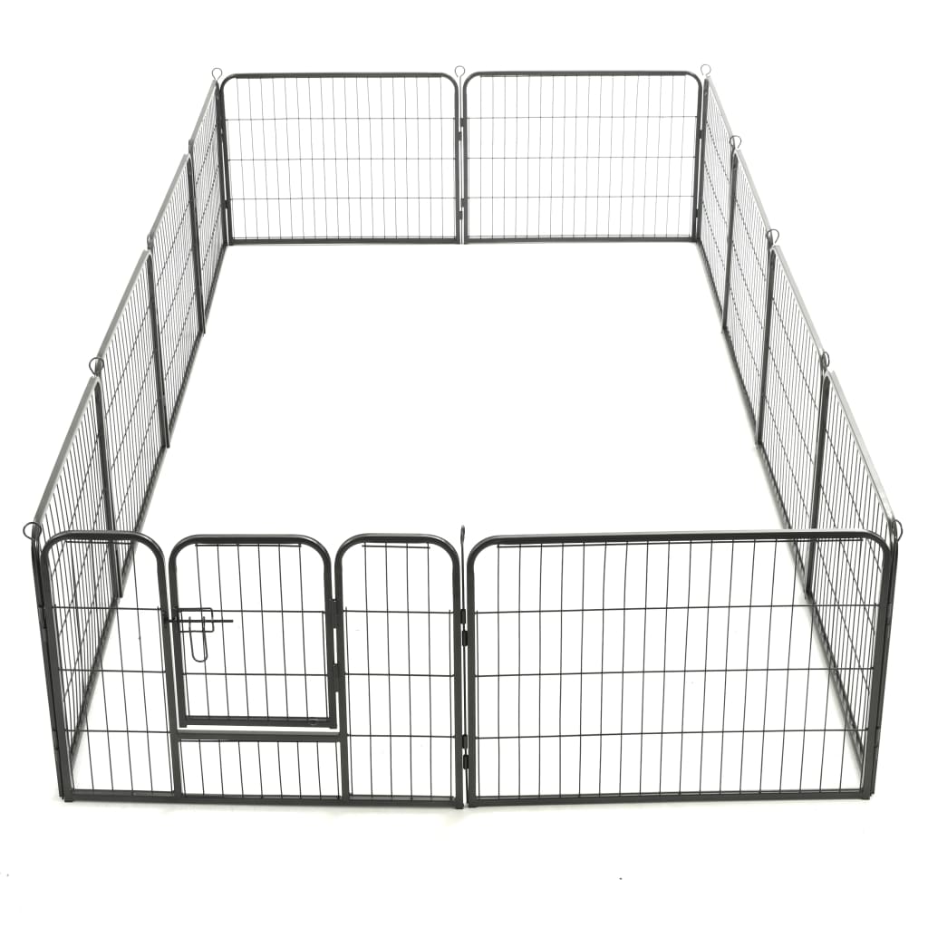 vidaXL Dog Playpen 12 Panels Steel 80x60 cm Black