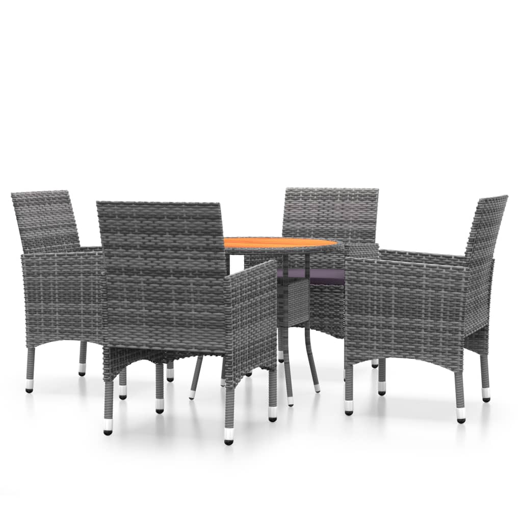 vidaXL 5 Piece Garden Dining Set Poly Rattan Grey