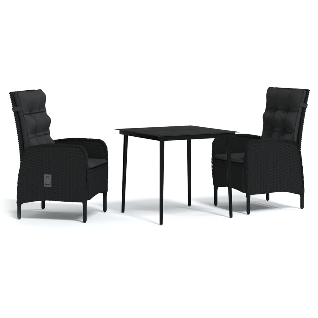 vidaXL 3 Piece Garden Dining Set with Cushions Black