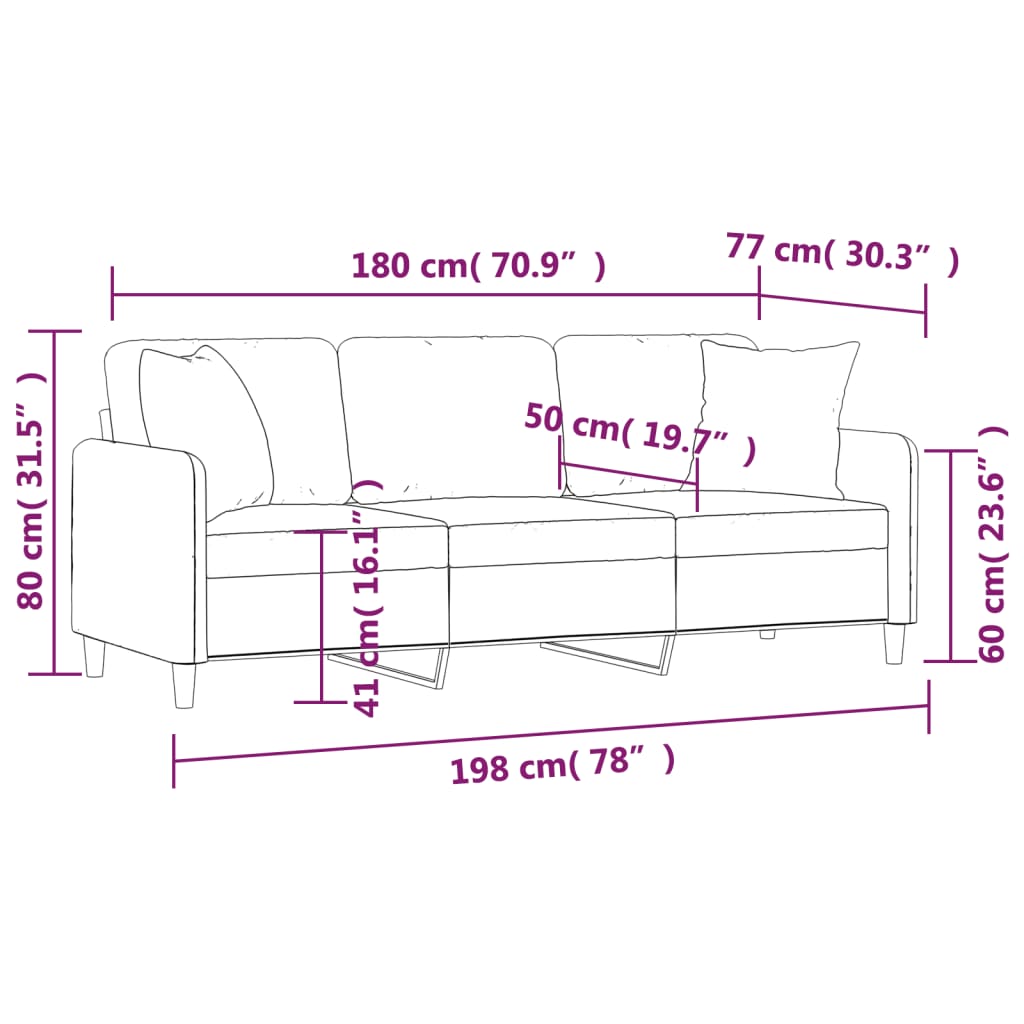 vidaXL 3-Seater Sofa with Throw Pillows Dark Grey 180 cm Fabric