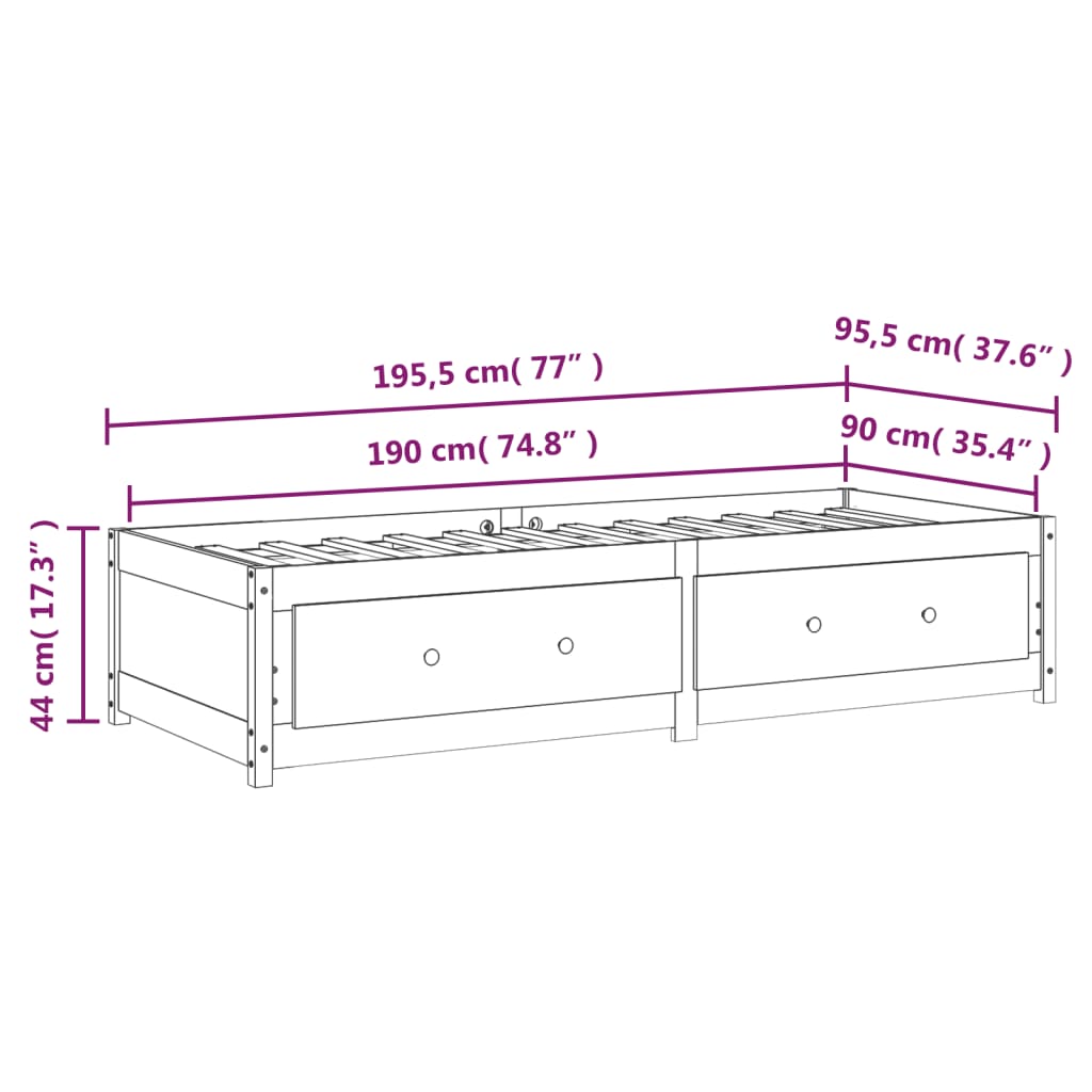 vidaXL Day Bed without Mattress White 90x190 cm Single Solid Wood Pine