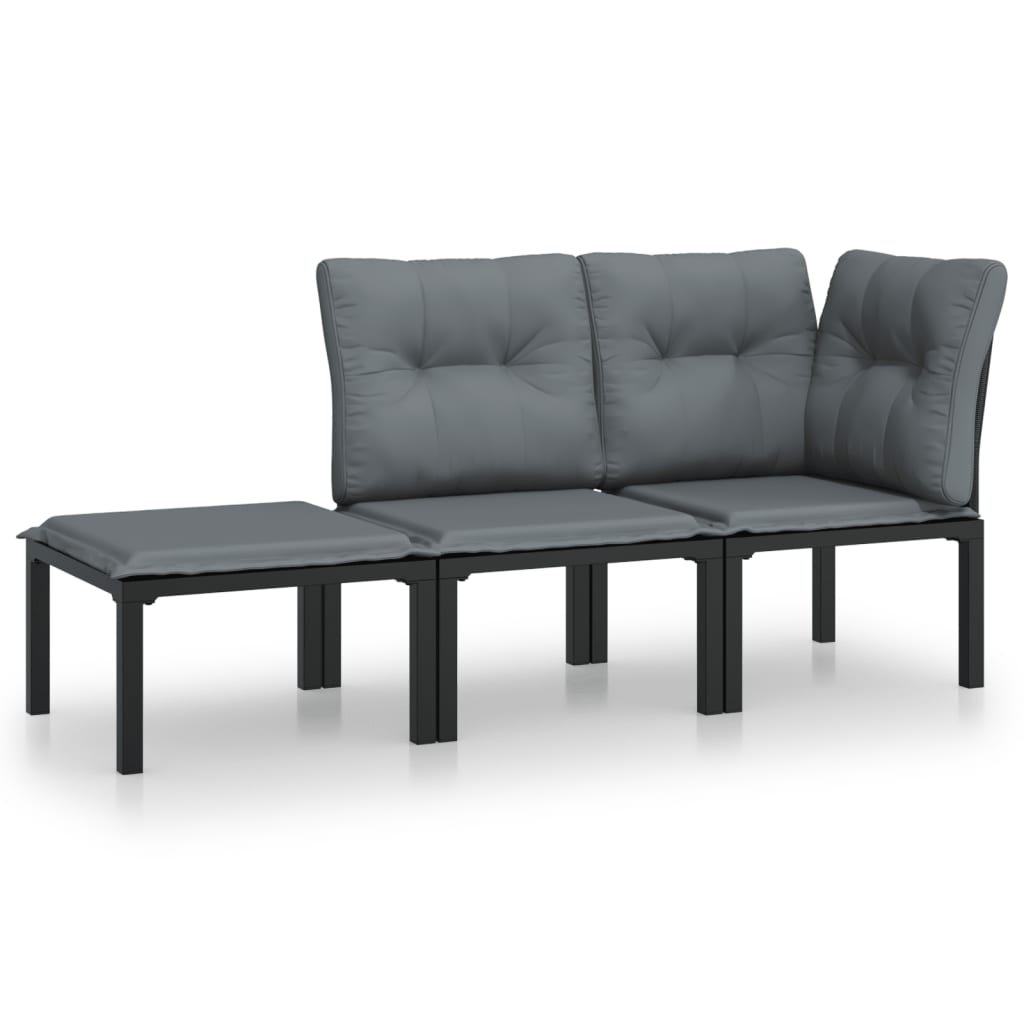 vidaXL 3 Piece Garden Lounge Set Black and Grey Poly Rattan