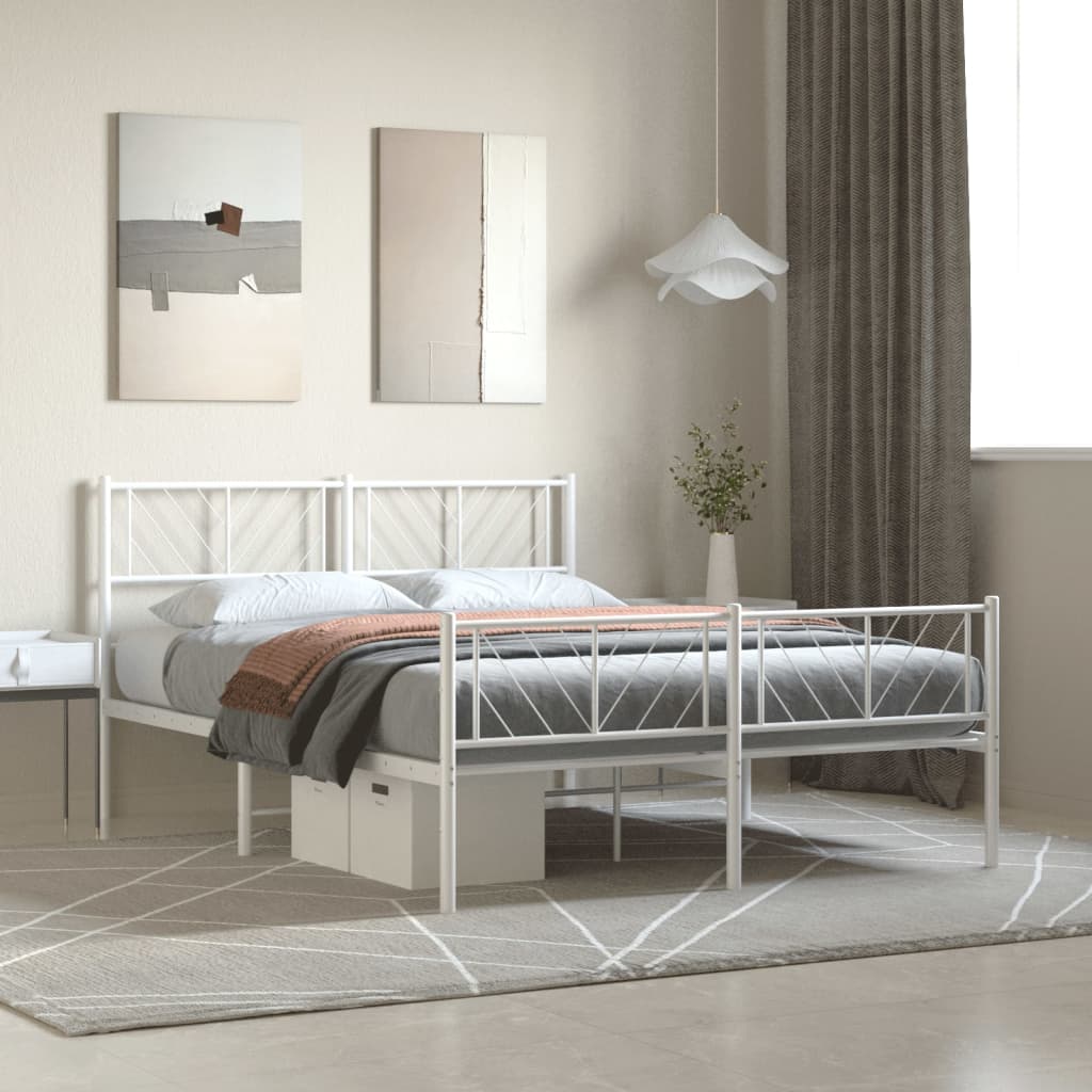 vidaXL Metal Bed Frame without Mattress with Footboard White 150x200 cm King Size